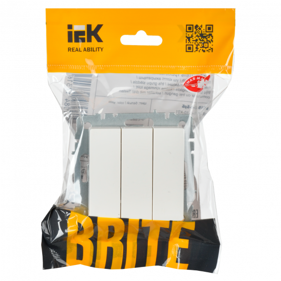 IEK BRITE Выключатель 3-клавишный 10А ВС10-3-0-БрБ белый , BR-V30-0-10-K01