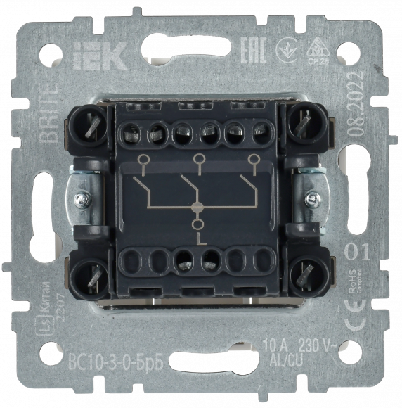 IEK BRITE Выключатель 3-клавишный 10А ВС10-3-0-БрБ белый , BR-V30-0-10-K01