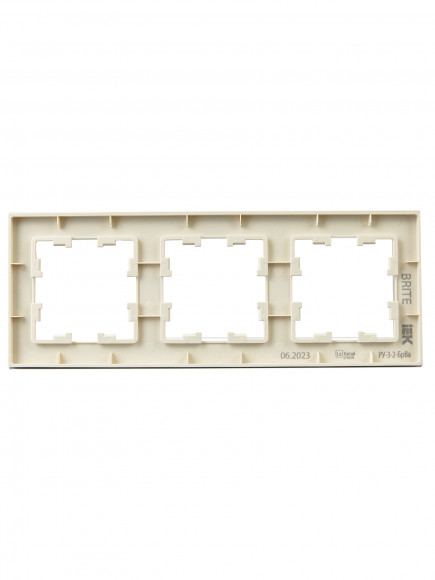IEK BRITE Рамка 3 -местная РУ-3-2-БрВа стекло ванильный , BR-M32-G-K10