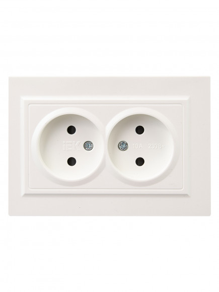 IEK BRITE Розетка 2-местная без заземления с защитными шторками 10А в сборе РСш12-2-БрЖ жемчуг , BR-R23-10-K36-F