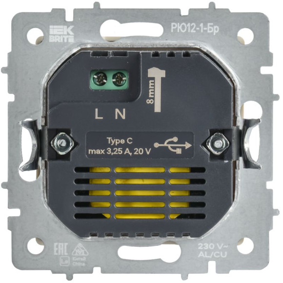 IEK BRITE Розетка USB C 65Вт высокоскоростная зарядка РЮ12-1-БрЧ черный IEK, BR-U13-065-K02 IEK BRITE Розетка USB C 65Вт высокоскоростная зарядка РЮ12-1-БрЧ черный IEK, BR-U13-065-K02