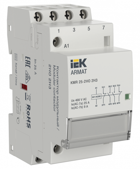 IEK ARMAT Контактор модульный KMR 25А 24В AC/DC 2НО 2НЗ IEK, AR-KMR20-025-22-024