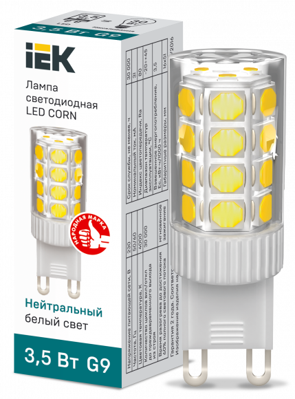 IEK Лампа светодиодная CORN капсула 3,5Вт 230В 4000К керамика G9 IEK, LLE-CORN-4-230-40-G9