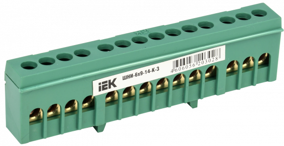 IEK Шина PE "земля" в корп изол на DIN-рейку ШНИ-6х9-14-К-З IEK, YNN10-69-14KD-K06