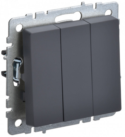 IEK BRITE Выключатель 3-клавишный 10А ВС10-3-0-БрГ графит IEK, BR-V30-0-10-K53