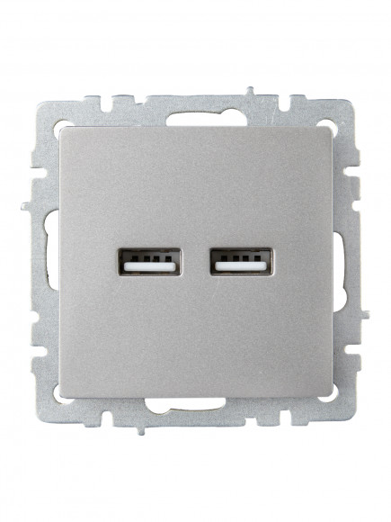 IEK BRITE Розетка USB A+A 5В 3,1А РЮ10-1-БрС сталь , BR-U21-D31-K46