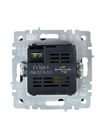 IEK BRITE Розетка USB A+A 5В 3,1А РЮ10-1-БрС сталь , BR-U21-D31-K46