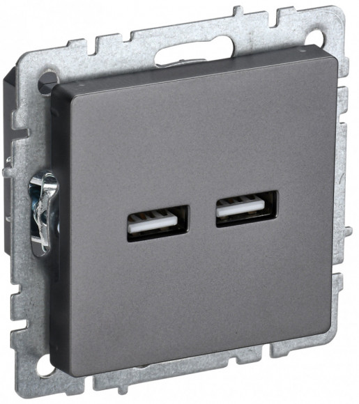 IEK BRITE Розетка USB A+A 5В 3,1А РЮ10-1-БрС сталь IEK, BR-U21-D31-K46