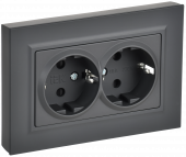 BRITE Розетка 2-местная с заземлением с защитными шторками плоская 16А в сборе РСшПл12-3-БрГ графит , BR-R28-16-K53-F