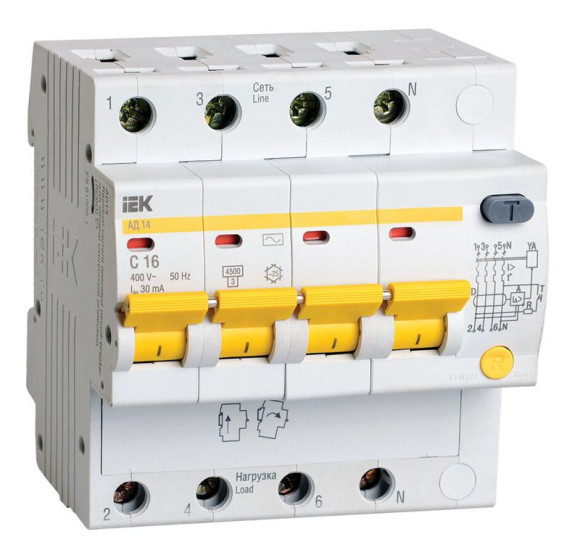 IEK KARAT Дифференциальный автомат АД14 4P 16А 30мА тип AC IEK, MAD10-4-016-C-030