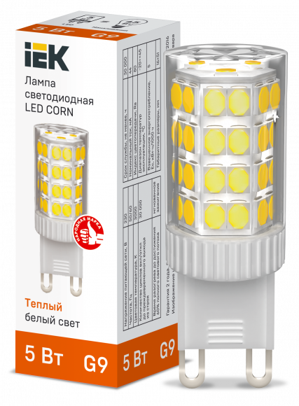 IEK Лампа светодиодная CORN капсула 5Вт 230В 3000К керамика G9 IEK, LLE-CORN-5-230-30-G9