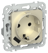 FLITE Розетка 1-местная с заземлением с защитными шторками 16А с USB A+C 20Вт безвинтовое крепление РСЮшс11-1-ФлШ шампань IEK, FI-R14-16-1-U22-020-K37