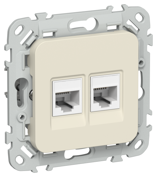 IEK FLITE Розетка 2-местная компьютерная RJ45 категория 5Е UTP РК5е-2-0-ФлСл сливочный IEK, FI-K22-1-K86