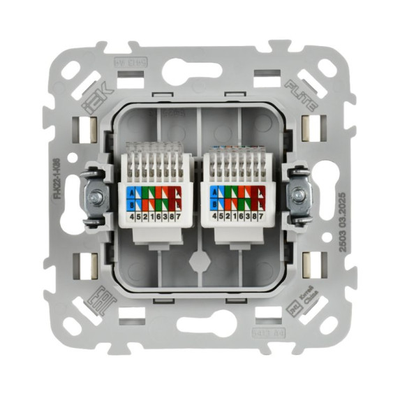 IEK FLITE Розетка 2-местная компьютерная RJ45 категория 5Е UTP РК5е-2-0-ФлСл сливочный IEK, FI-K22-1-K86