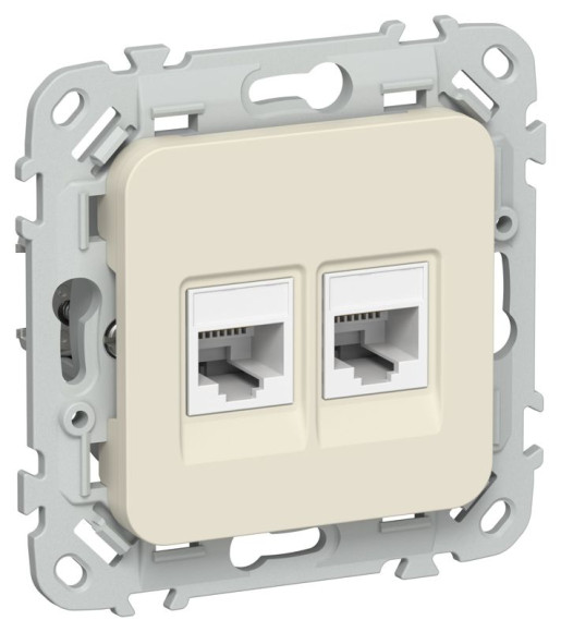 IEK FLITE Розетка 2-местная компьютерная RJ45 категория 5Е UTP РК5е-2-0-ФлСл сливочный IEK, FI-K22-1-K86