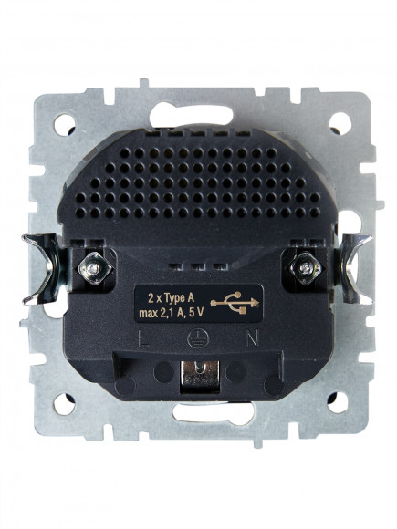 IEK BRITE Розетка 1-местная с заземлением с защитными шторками 16А с USB A+A 5В 2,1А РЮш10-1-БрГ графит , BR-R14-16-U21-D21-K53