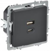 BRITE Розетка USB A+C 45Вт высокоскоростная зарядка РЮ11-2-БрГ графит , BR-U22-045-K53