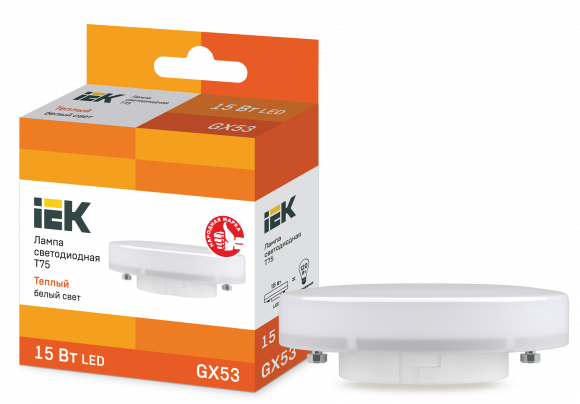 IEK Лампа светодиодная T75 таблетка 15Вт 230В 3000К GX53 IEK, LLE-T80-15-230-30-GX53