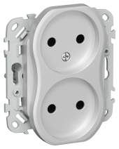 FLITE Розетка 2-местная без заземления без защитных шторок 10А РС02-0-ФлА алюминий IEK, FI-R20-10-K47