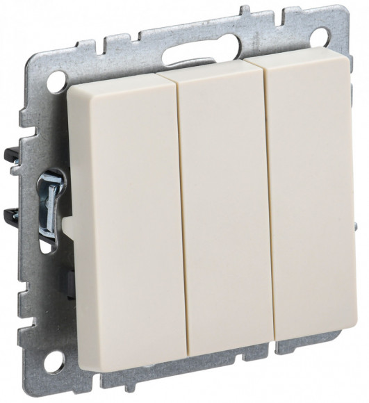 IEK BRITE Выключатель 3-клавишный 10А ВС10-3-0-БрКр бежевый IEK, BR-V30-0-10-K10
