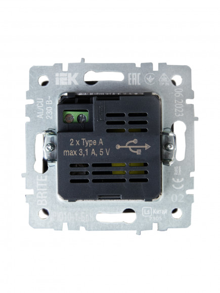 IEK BRITE Розетка USB A+A 5В 3,1А РЮ10-1-БрЧ черный , BR-U21-D31-K02
