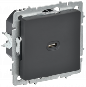 BRITE Розетка USB C 65Вт высокоскоростная зарядка РЮ12-1-БрГ графит , BR-U13-065-K53