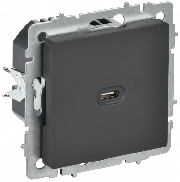 IEK BRITE Розетка USB C 65Вт высокоскоростная зарядка РЮ12-1-БрГ графит , BR-U13-065-K53