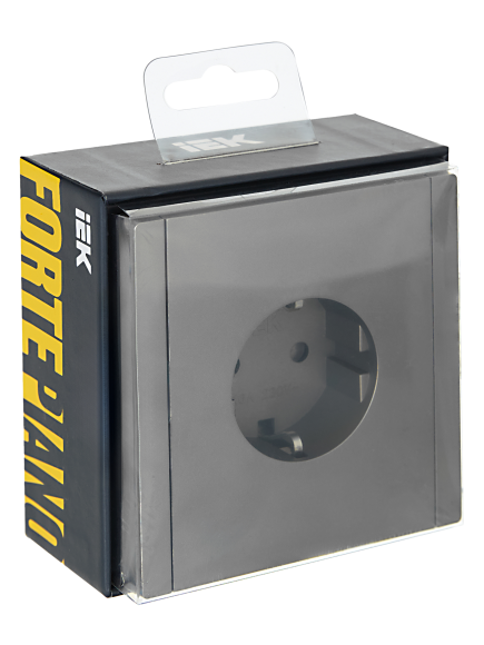 IEK FORTE&PIANO Розетка 1-местная с заземлением без защитных шторок безвинтовое крепление 16А FP514 сталь , FP-R11-16-1-K46