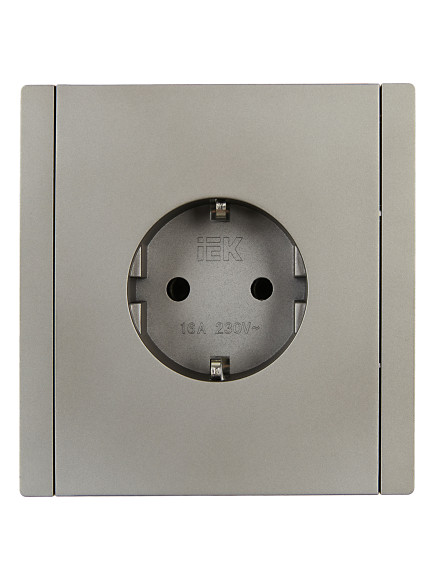 IEK FORTE&PIANO Розетка 1-местная с заземлением без защитных шторок безвинтовое крепление 16А FP514 сталь , FP-R11-16-1-K46