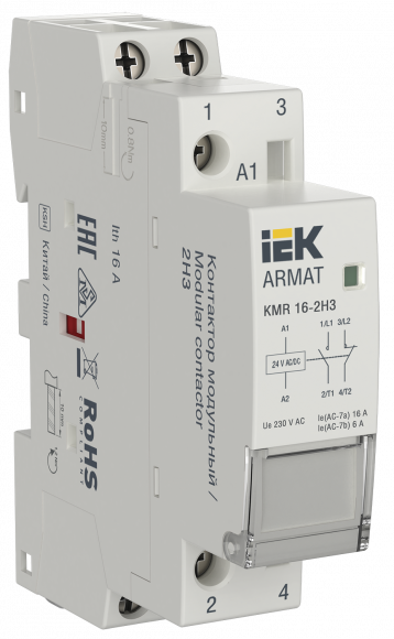 IEK ARMAT Контактор модульный KMR 16А 24В AC/DC 2НЗ IEK, AR-KMR20-016-02-024