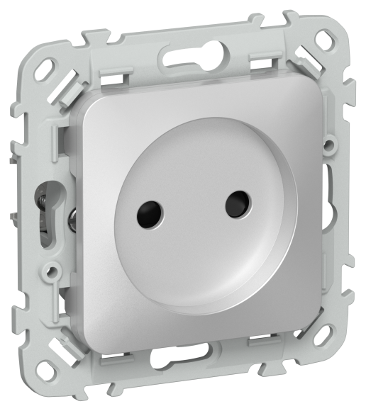 IEK FLITE Розетка без заземления с защитными шторками 10А РСш01-0-ФлА алюминий IEK, FI-R13-10-K47