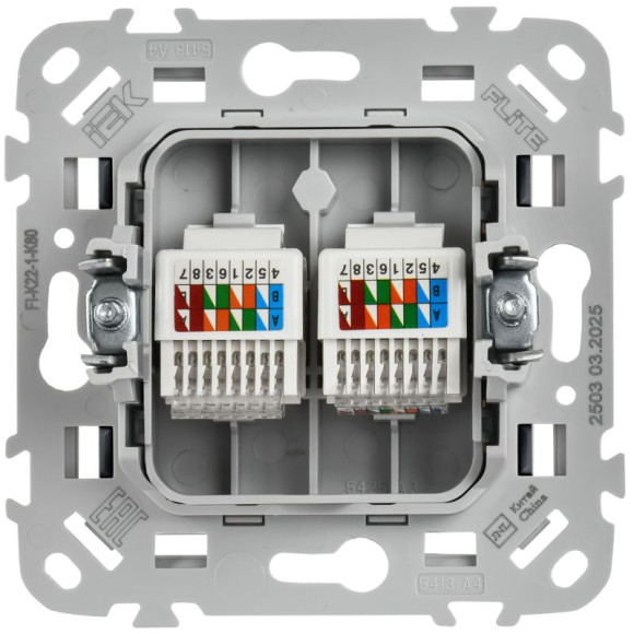 IEK FLITE Розетка 2-местная компьютерная RJ45 категория 5Е UTP РК5е-2-0-ФлМА мокрый асфальт IEK, FI-K22-1-K80