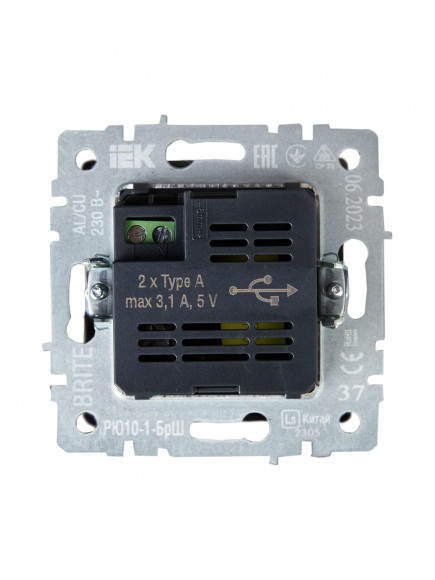 IEK BRITE Розетка USB A+A 5В 3,1А РЮ10-1-БрШ шампань IEK, BR-U21-D31-K37