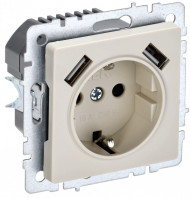 BRITE Розетка 1-местная с заземлением с защитными шторками 16А с USB A+A 5В 2,1А РЮш10-1-БрКр бежевый IEK, BR-R14-16-U21-D21-K10