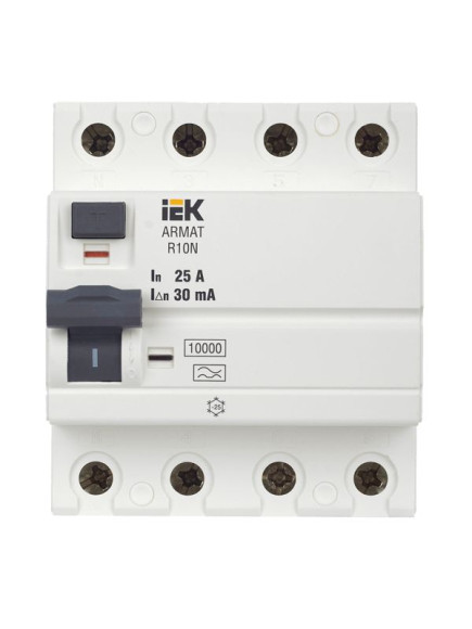 IEK ARMAT Выключатель дифференциального тока R10N 4P 25А 30мА тип A IEK, AR-R10N-4-025A030