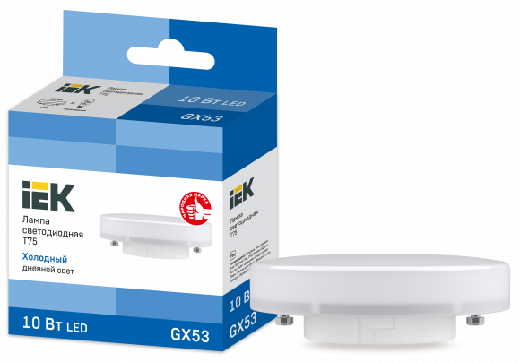 IEK Лампа светодиодная T75 таблетка 10Вт 230В 6500К GX53 IEK, LLE-T80-10-230-65-GX53