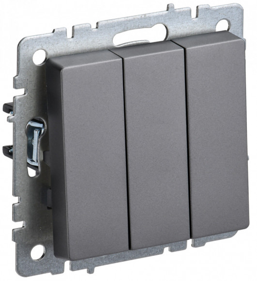 IEK BRITE Выключатель 3-клавишный 10А ВС10-3-0-БрС сталь IEK, BR-V30-0-10-K46