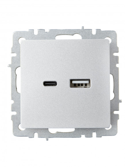 IEK BRITE Розетка USB A+C 18Вт РЮ11-1-БрА алюминий IEK, BR-U22-018-K47