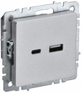 BRITE Розетка USB A+C 18Вт РЮ11-1-БрА алюминий IEK, BR-U22-018-K47