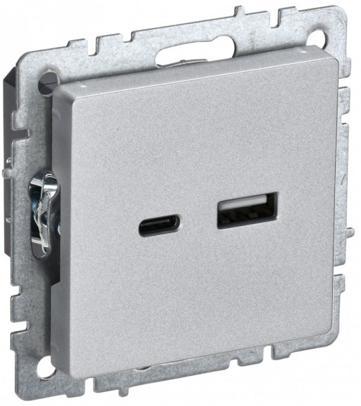 IEK BRITE Розетка USB A+C 18Вт РЮ11-1-БрА алюминий IEK, BR-U22-018-K47