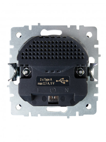 IEK BRITE Розетка 1-местная с заземлением с защитными шторками 16А с USB A+A 5В 2,1А РЮш10-1-БрМ маренго , BR-R14-16-U21-D21-K35