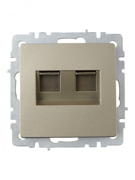 IEK BRITE Розетка компьютерная двойная RJ45 кат.6 РК11-2-БрШ шампань , BR-K20-2-K37