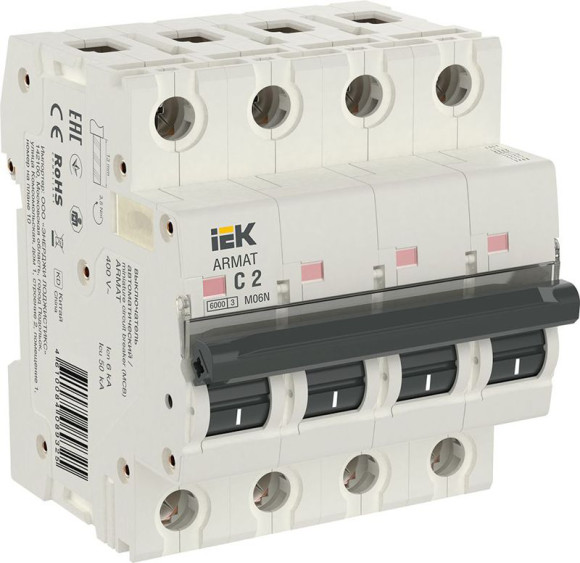 IEK ARMAT Автоматический выключатель M06N 4P C 2А IEK, AR-M06N-4-C002