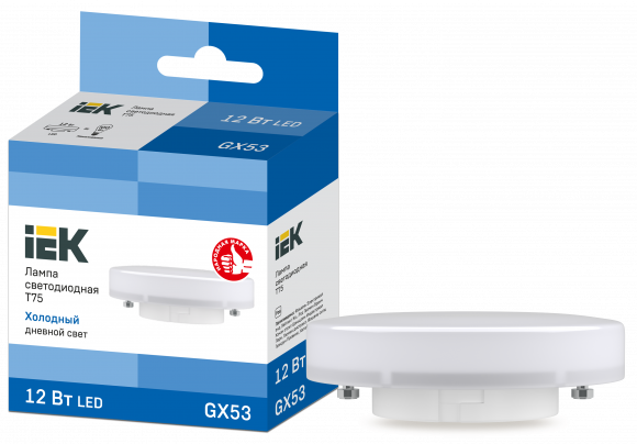 IEK Лампа светодиодная T75 таблетка 12Вт 230В 6500К GX53 IEK, LLE-T80-12-230-65-GX53