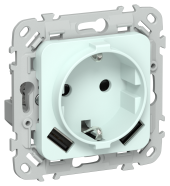 FLITE Розетка 1-местная с заземлением с защитными шторками 16А с USB A+A 3,1А РСЮша11-0-ФлХЛ холодный лед IEK, FI-R14-16-U21-D31-K94