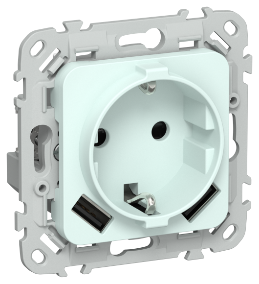 IEK FLITE Розетка 1-местная с заземлением с защитными шторками 16А с USB A+A 3,1А РСЮша11-0-ФлХЛ холодный лед IEK, FI-R14-16-U21-D31-K94