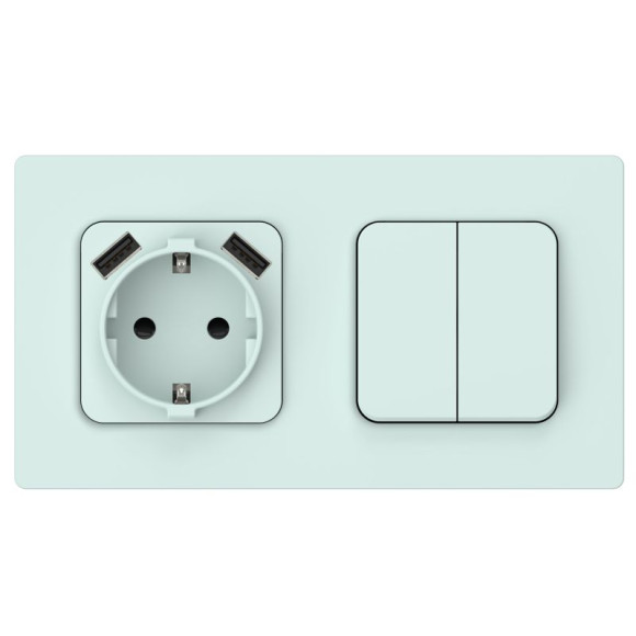 IEK FLITE Розетка 1-местная с заземлением с защитными шторками 16А с USB A+A 3,1А РСЮша11-0-ФлХЛ холодный лед IEK, FI-R14-16-U21-D31-K94