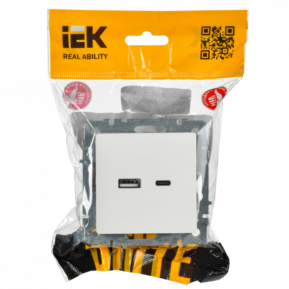 IEK BRITE Розетка USB A+C 18Вт РЮ11-1-БрБ белый IEK, BR-U22-018-K01