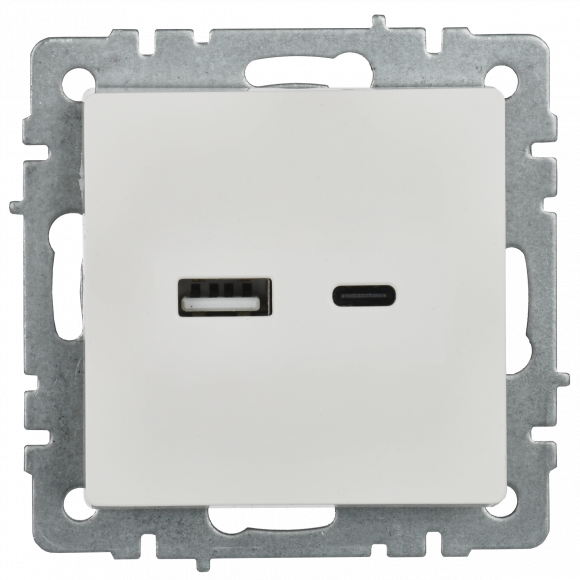 IEK BRITE Розетка USB A+C 18Вт РЮ11-1-БрБ белый IEK, BR-U22-018-K01