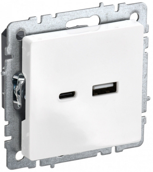 IEK BRITE Розетка USB A+C 18Вт РЮ11-1-БрБ белый IEK, BR-U22-018-K01